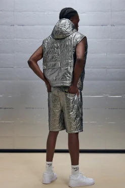 Relaxed Jort Fit Metallic Nylon Quilted Woven Shorts | BoohooMAN UK