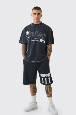Relaxed Long Length 111 Gusset Rhinestone Shorts | BoohooMAN UK