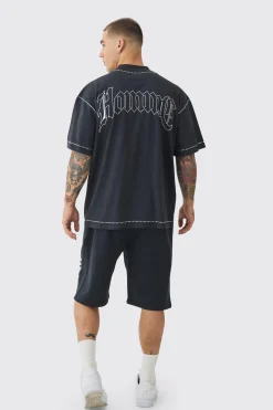 Relaxed Long Length 111 Gusset Rhinestone Shorts | BoohooMAN UK