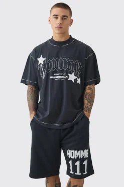 Relaxed Long Length 111 Gusset Rhinestone Shorts | BoohooMAN UK