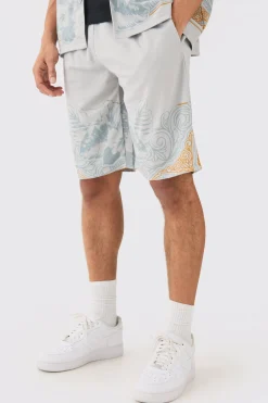 Relaxed Long Length Mesh Printed Short | BoohooMAN UK