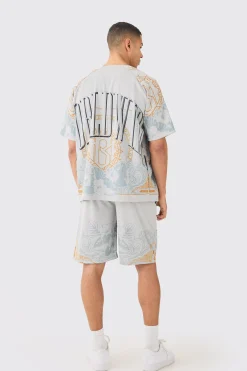 Relaxed Long Length Mesh Printed Short | BoohooMAN UK