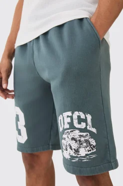 Relaxed Long Length OFCL Racing Acid Wash Shorts | BoohooMAN UK