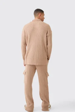 Relaxed Marl Ribbed Knit Cargo Joggers | BoohooMAN UK