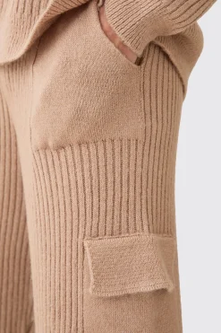 Relaxed Marl Ribbed Knit Cargo Joggers | BoohooMAN UK