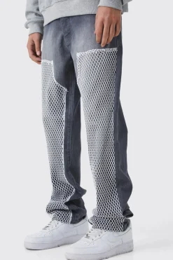 Relaxed Mesh Worker Panel Jeans | BoohooMAN UK