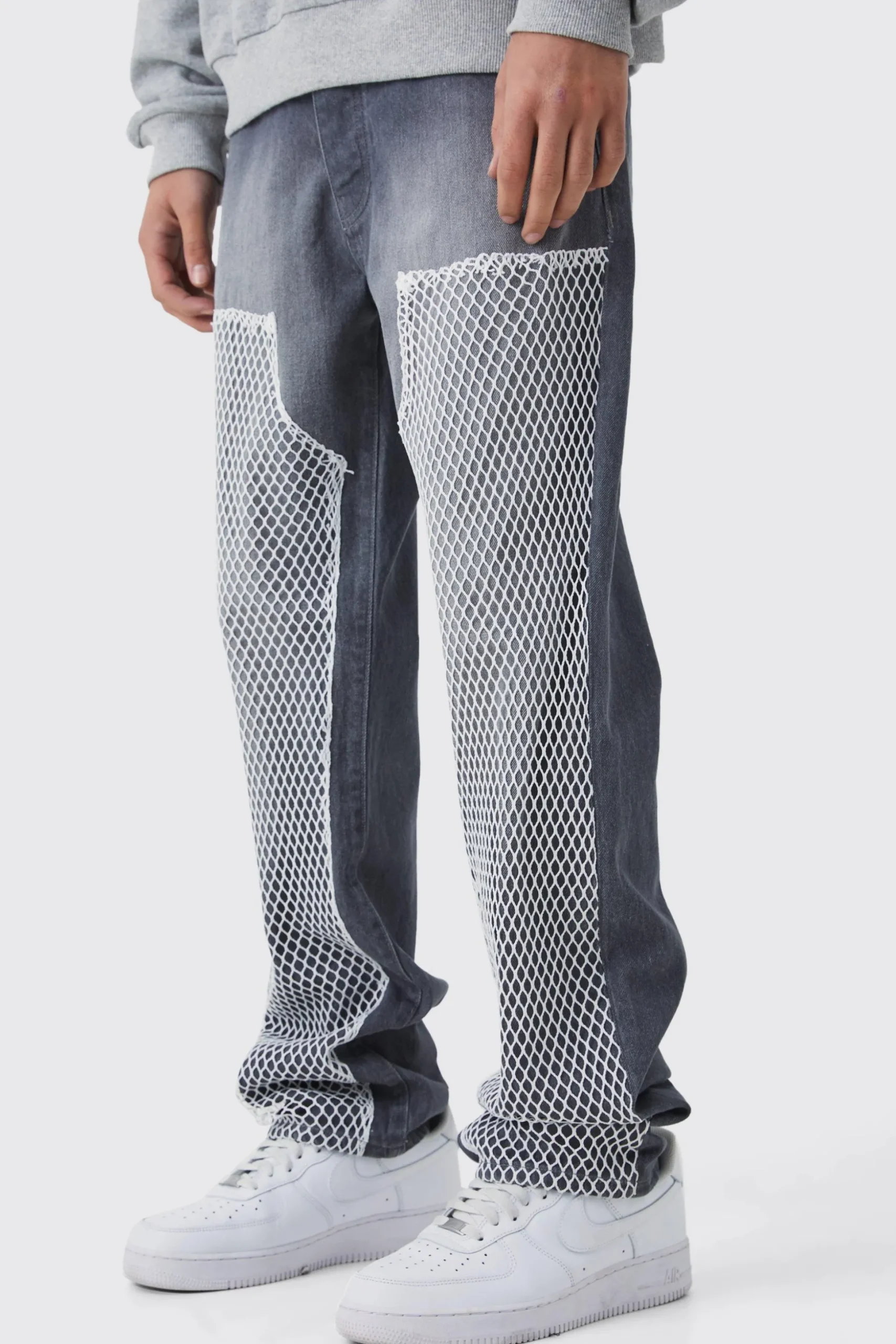 Relaxed Mesh Worker Panel Jeans | BoohooMAN UK