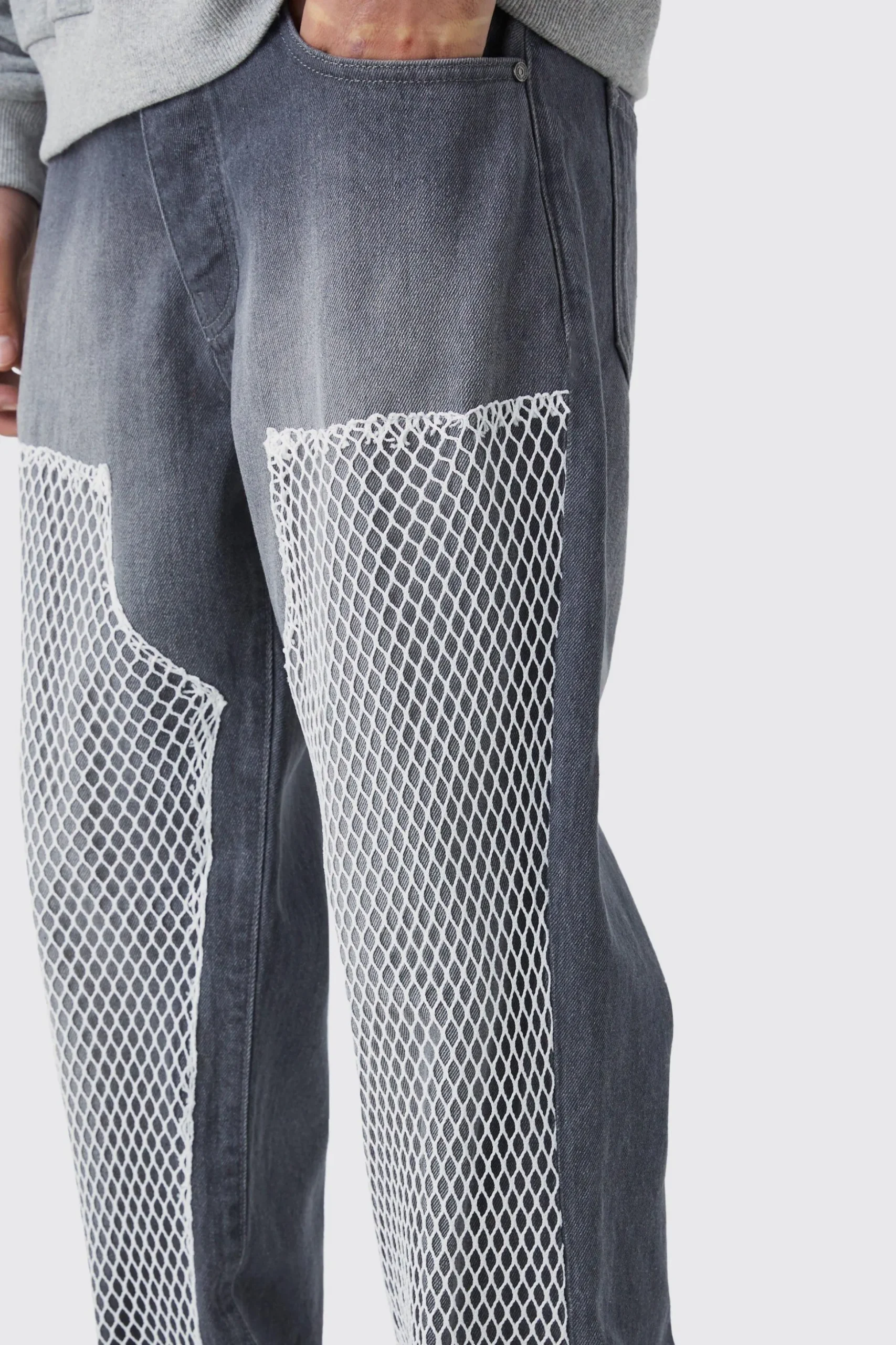 Relaxed Mesh Worker Panel Jeans | BoohooMAN UK