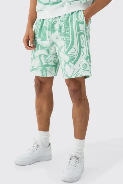 Relaxed Mid Length All Over Print Short | BoohooMAN UK
