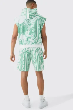 Relaxed Mid Length All Over Print Short | BoohooMAN UK