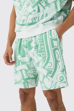 Relaxed Mid Length All Over Print Short | BoohooMAN UK