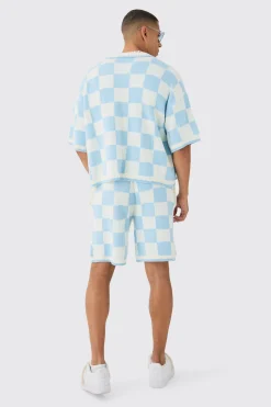 Relaxed Mid Length Check Knitted Short | BoohooMAN UK