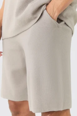 Relaxed Mid Length Knitted Short | BoohooMAN UK