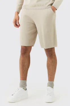 Relaxed Mid Length Knitted Short | BoohooMAN UK