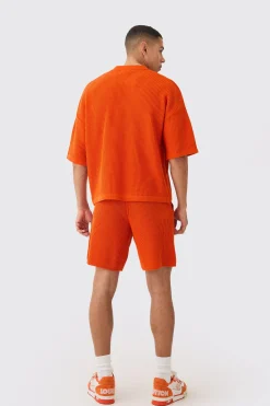 Relaxed Mid Length Ribbed Knit Short | BoohooMAN UK