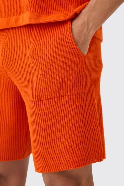 Relaxed Mid Length Ribbed Knit Short | BoohooMAN UK