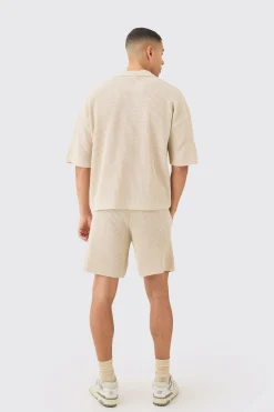 Relaxed Mid Length Ribbed Knit Short | BoohooMAN UK