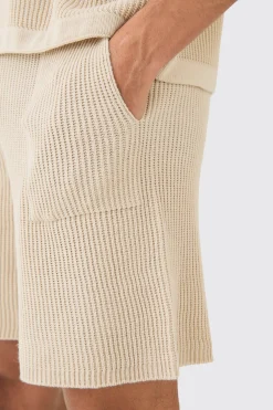Relaxed Mid Length Ribbed Knit Short | BoohooMAN UK