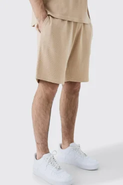 Relaxed Mid Length Waffle Short | BoohooMAN UK