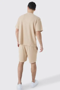 Relaxed Mid Length Waffle Short | BoohooMAN UK