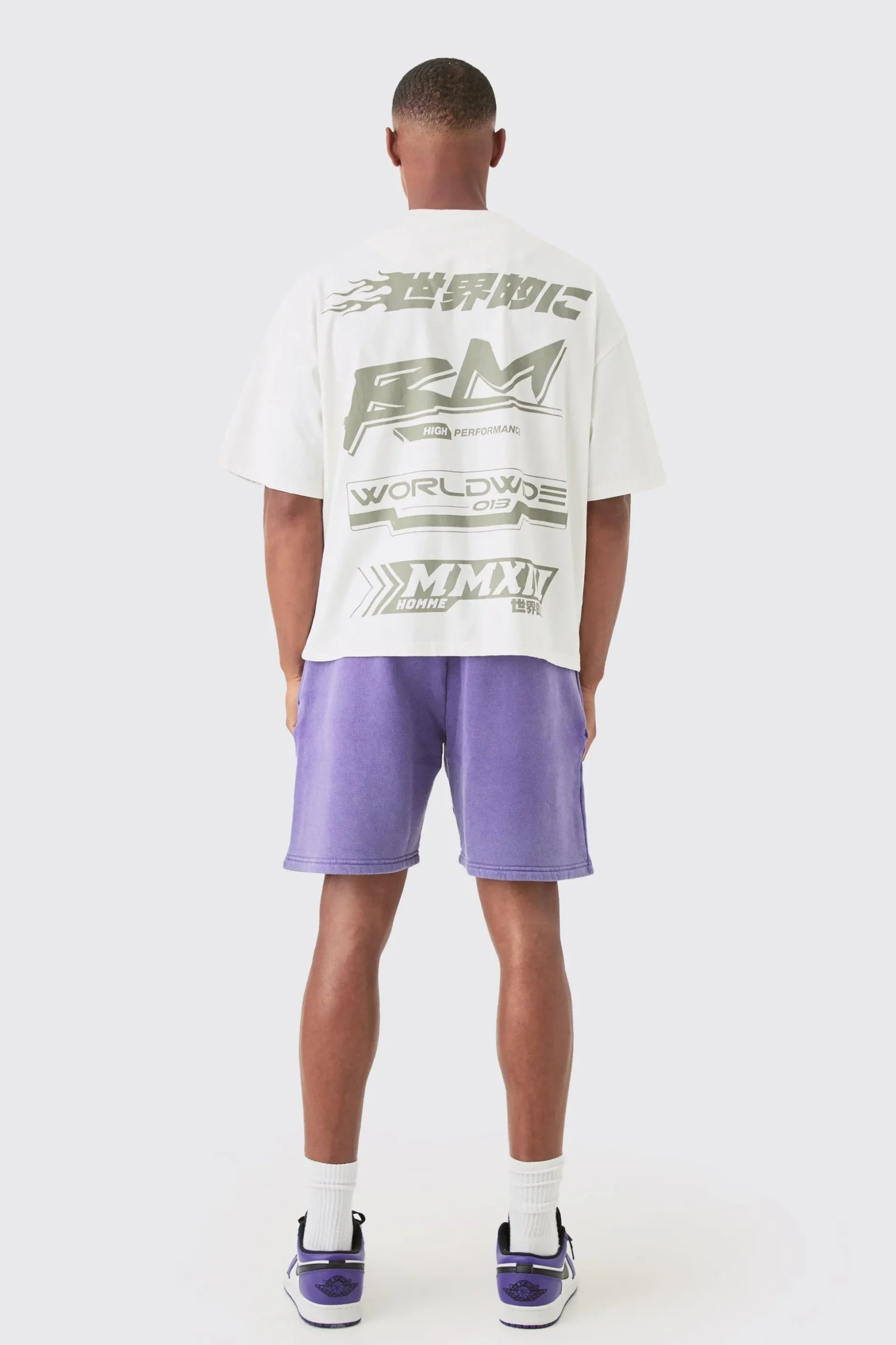 Relaxed Moto Puff Print Washed Shorts | BoohooMAN UK
