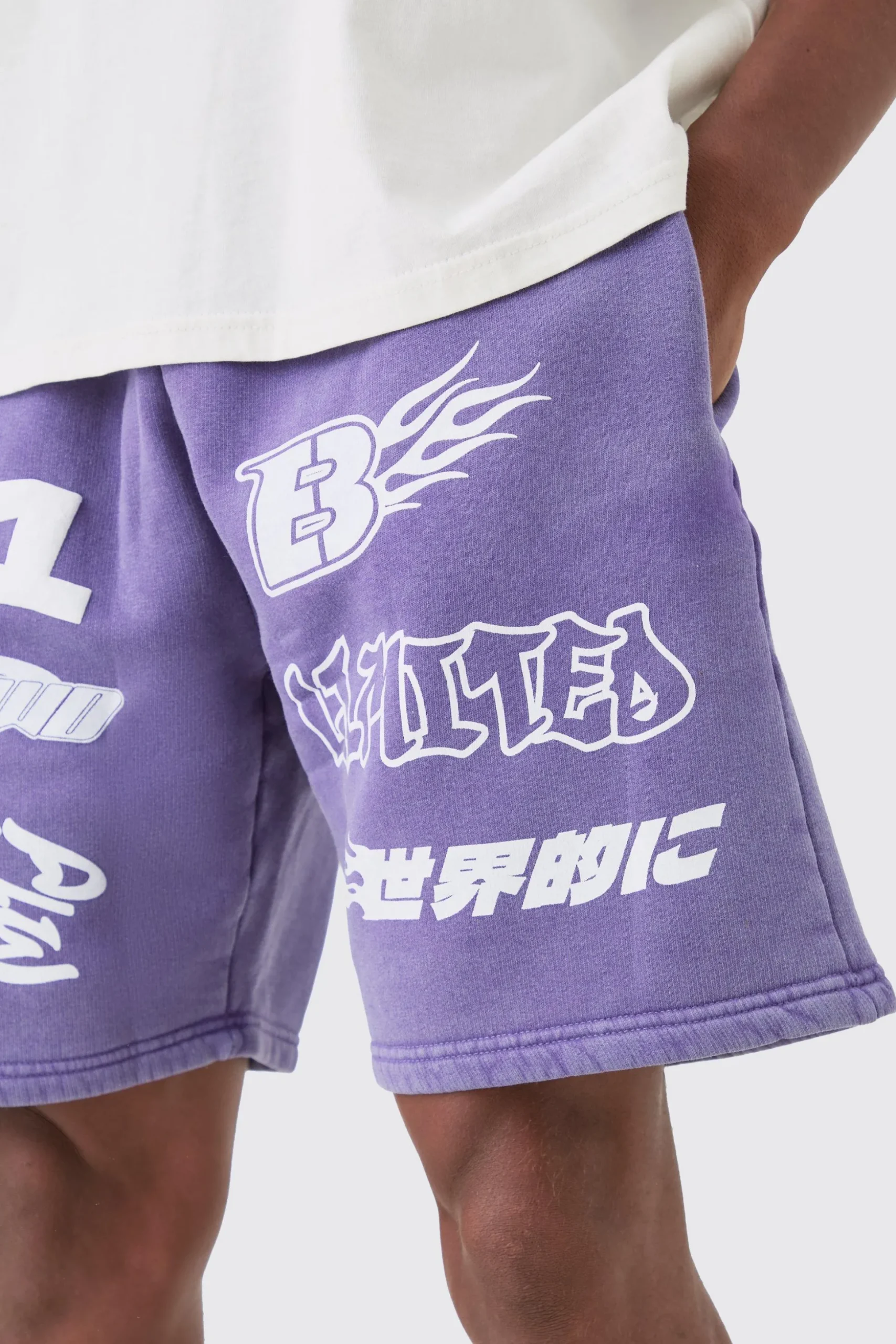 Relaxed Moto Puff Print Washed Shorts | BoohooMAN UK