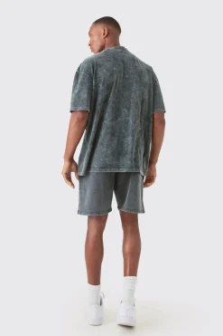 Relaxed Moto Puff Print Washed Shorts | BoohooMAN UK