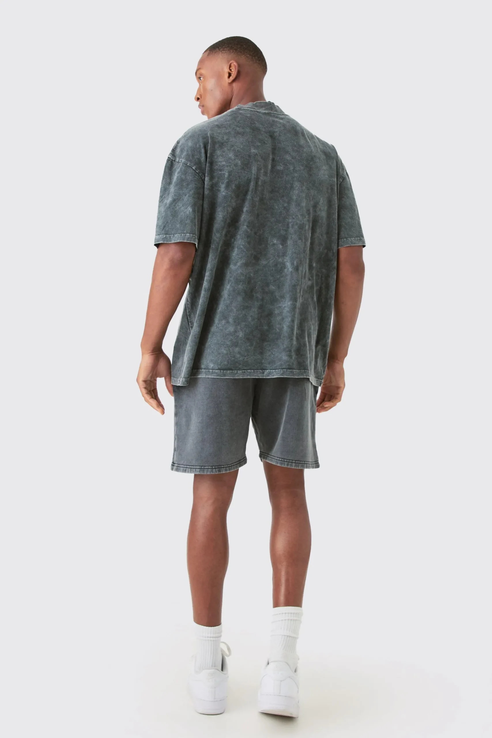 Relaxed Moto Puff Print Washed Shorts | BoohooMAN UK