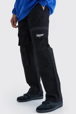 Relaxed Multi Cargo Ripstop Trouser With Tonal Embroidery | BoohooMAN UK