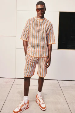 Relaxed Open Stitch Stripe Knitted Shorts | BoohooMAN UK