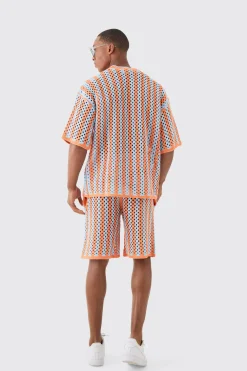 Relaxed Open Stitch Stripe Knitted Shorts | BoohooMAN UK