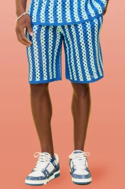 Relaxed Open Stitch Stripe Knitted Shorts | BoohooMAN UK