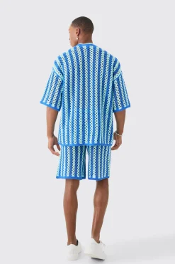 Relaxed Open Stitch Stripe Knitted Shorts | BoohooMAN UK