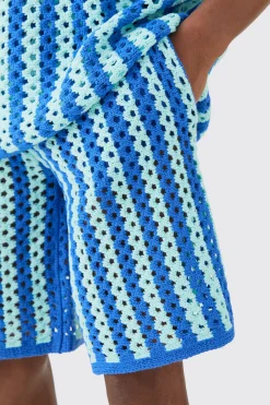 Relaxed Open Stitch Stripe Knitted Shorts | BoohooMAN UK
