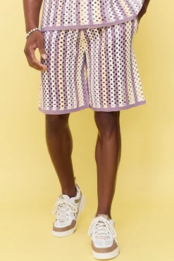 Relaxed Open Stitch Stripe Knitted Shorts | BoohooMAN UK