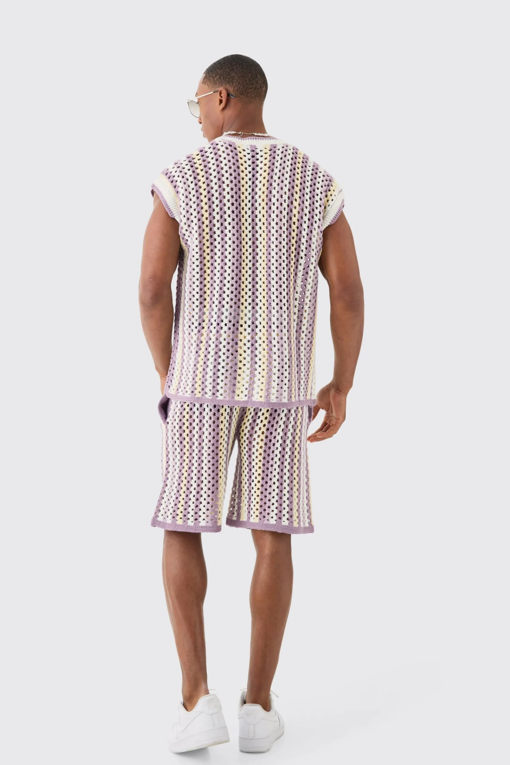 Relaxed Open Stitch Stripe Knitted Shorts | BoohooMAN UK