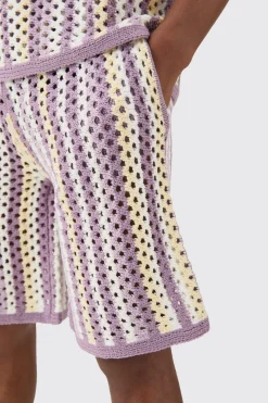 Relaxed Open Stitch Stripe Knitted Shorts | BoohooMAN UK