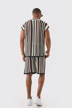 Relaxed Open Stitch Stripe Knitted Shorts | BoohooMAN UK