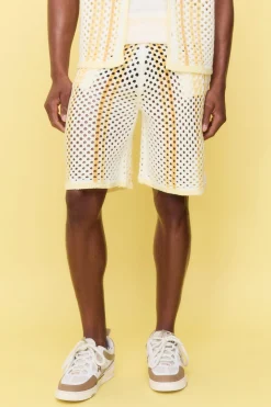 Relaxed Open Stitch Stripe Knitted Shorts | BoohooMAN UK