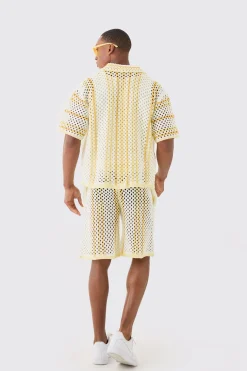 Relaxed Open Stitch Stripe Knitted Shorts | BoohooMAN UK