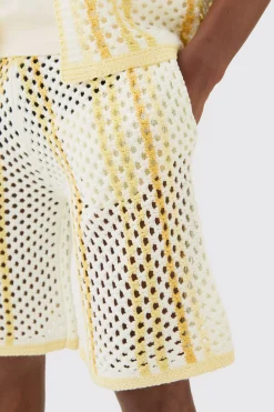 Relaxed Open Stitch Stripe Knitted Shorts | BoohooMAN UK