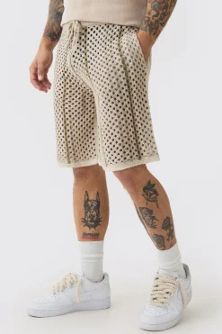 Relaxed Open Stitch Stripe Knitted Shorts | BoohooMAN UK
