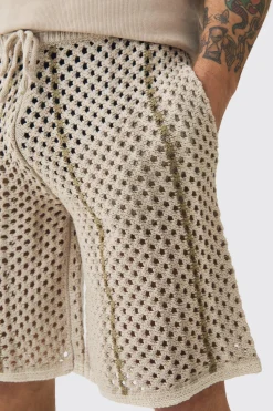 Relaxed Open Stitch Stripe Knitted Shorts | BoohooMAN UK