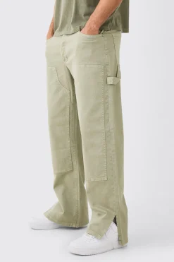 Relaxed Overdye Carpenter Split Hem Trouser | BoohooMAN UK