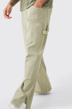 Relaxed Overdye Carpenter Split Hem Trouser | BoohooMAN UK