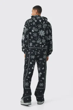 Relaxed Paisley Jacquard Split Hem Jogger | BoohooMAN UK