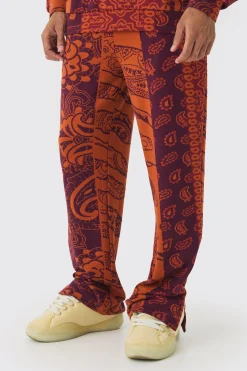 Relaxed Paisley Jacquard Split Hem Jogger | BoohooMAN UK