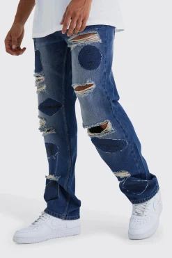 Relaxed Rigid Applique Ripped Jeans | BoohooMAN UK