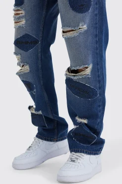 Relaxed Rigid Applique Ripped Jeans | BoohooMAN UK