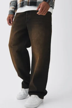 Relaxed Rigid Brown Washed Jeans | BoohooMAN UK